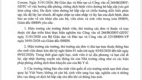 Đại học Đà Nẵng cho sinh viên nghỉ Tết thêm một tuần do lo ngại dịch virus corona